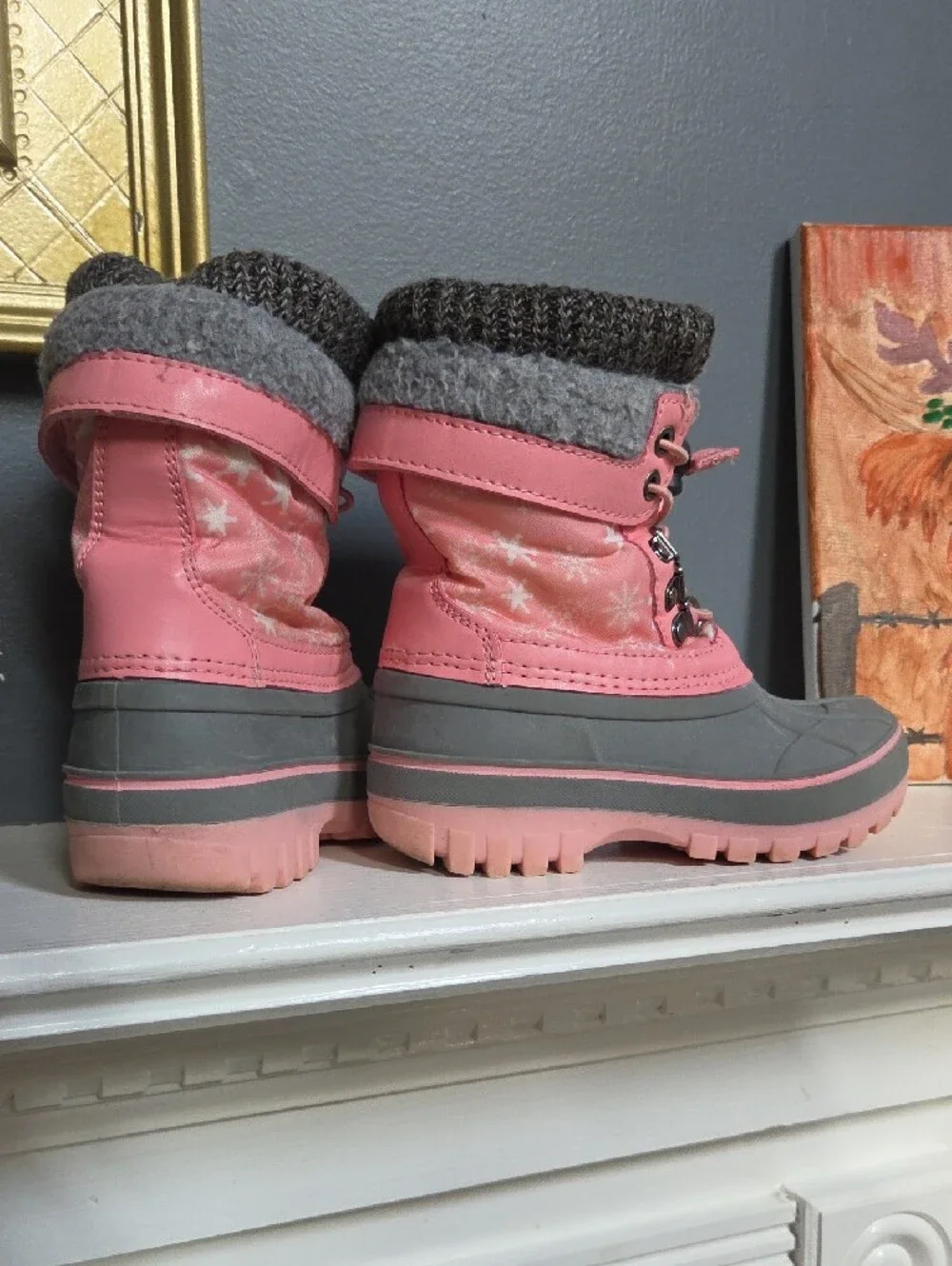 Kids Snow Boots - Pink and Gray Winter Boot Size 10